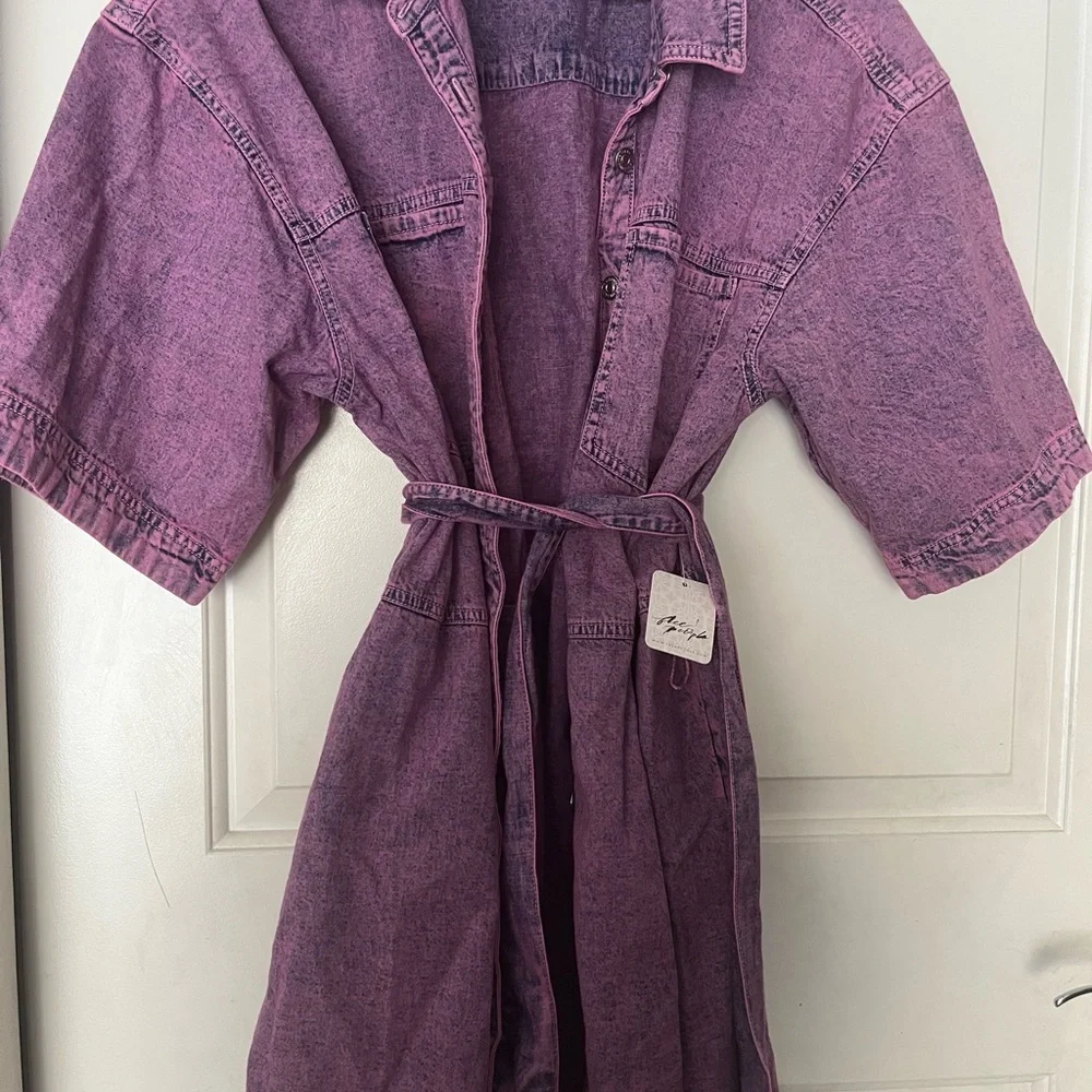 Free People We The Free Jenny Denim Tunic purple small tie waist S Jean - Picture 5 of 7